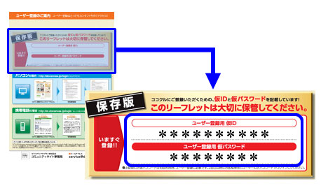 パンフレットの裏面に記載されている仮IDと仮パスワード
